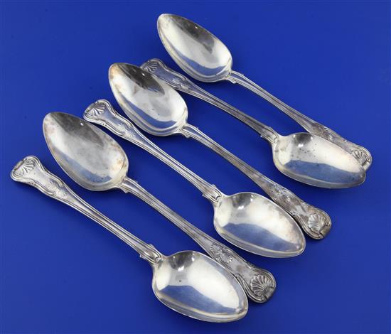 A set of six George III silver double struck Kings pattern table spoons by Josiah & George Piercy, 19 oz.